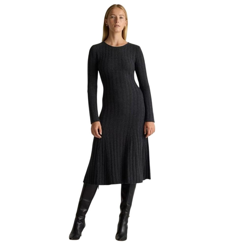 New Quince Womens Mongolian Cashmere Wide Rib Midi Sweater Dress Charcoal XL